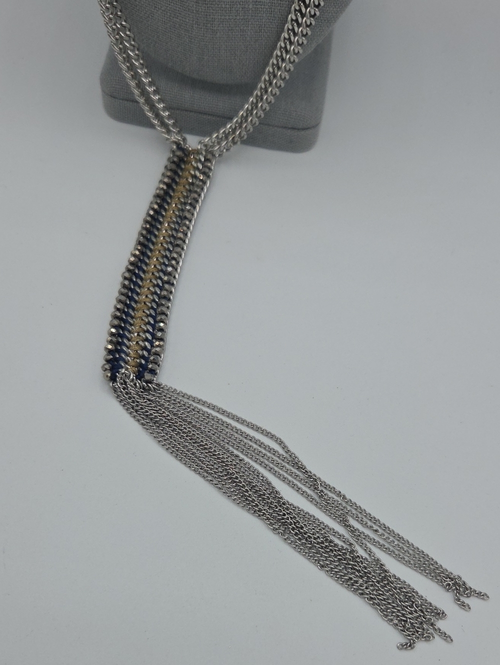 5 for $25! Stella & Dot Silver Multi-Strand Tassel Necklace Blue Accent